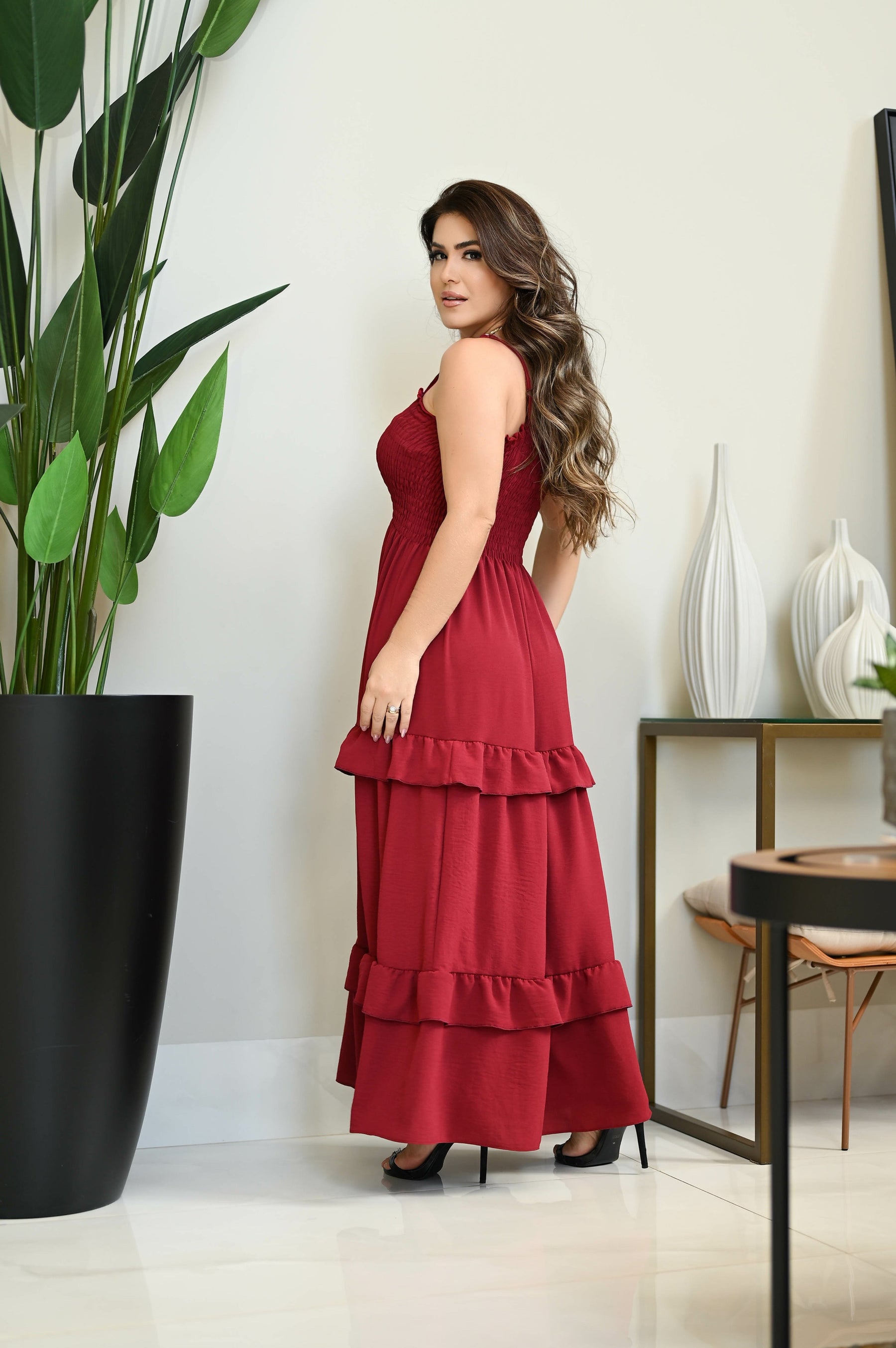 Vestido longo lastex - B136