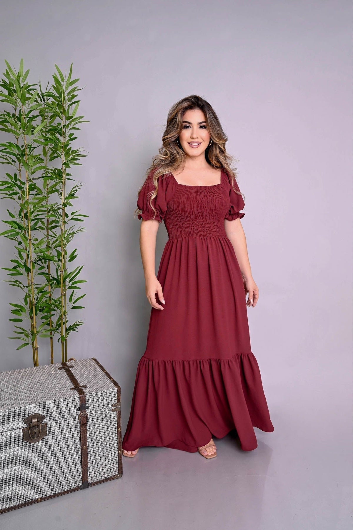 Vestido longo lastex vinho - B99