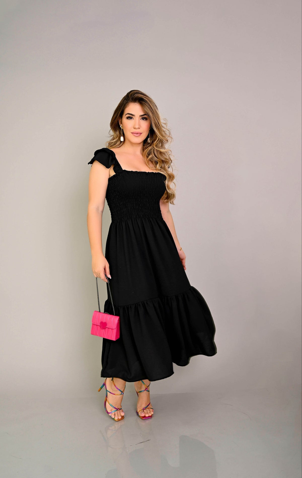 Vestido midi lastex preto - B66